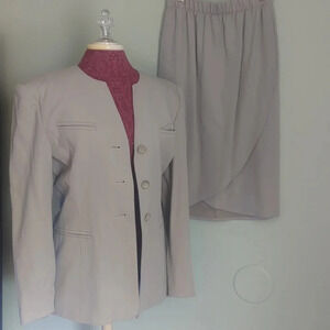 Escada Taupe Wrap Skirt Suit, EU 36